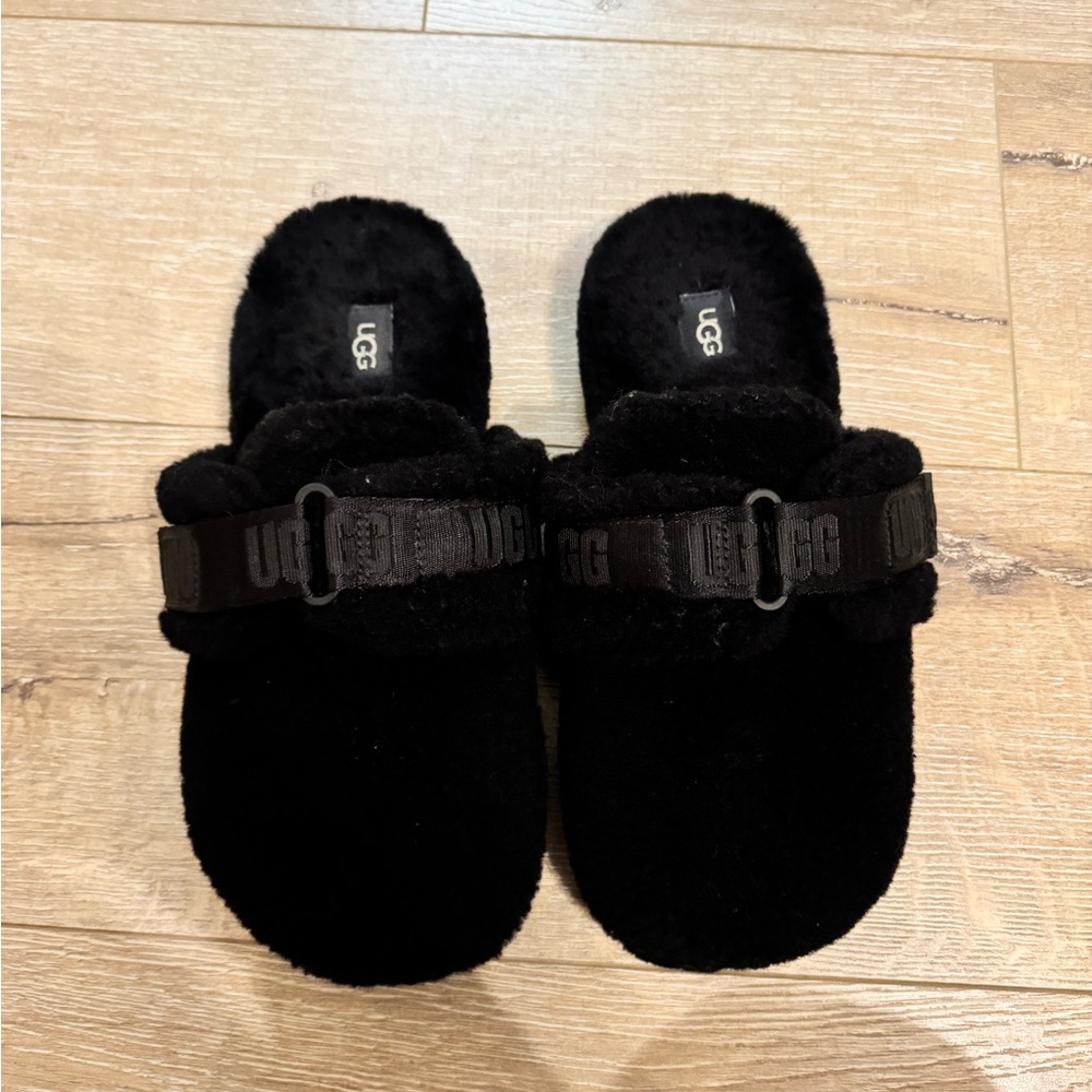 UGG Black Fuzzy Slippers